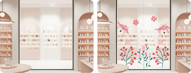 Beauty Retail Store Glass Design | Floral Decorative Window Graphic